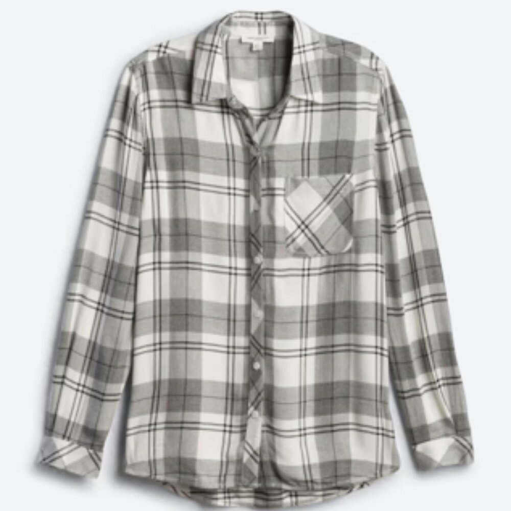 Beach Lunch Lounge Charley Top, White/Gray Plaid, Large, NWT